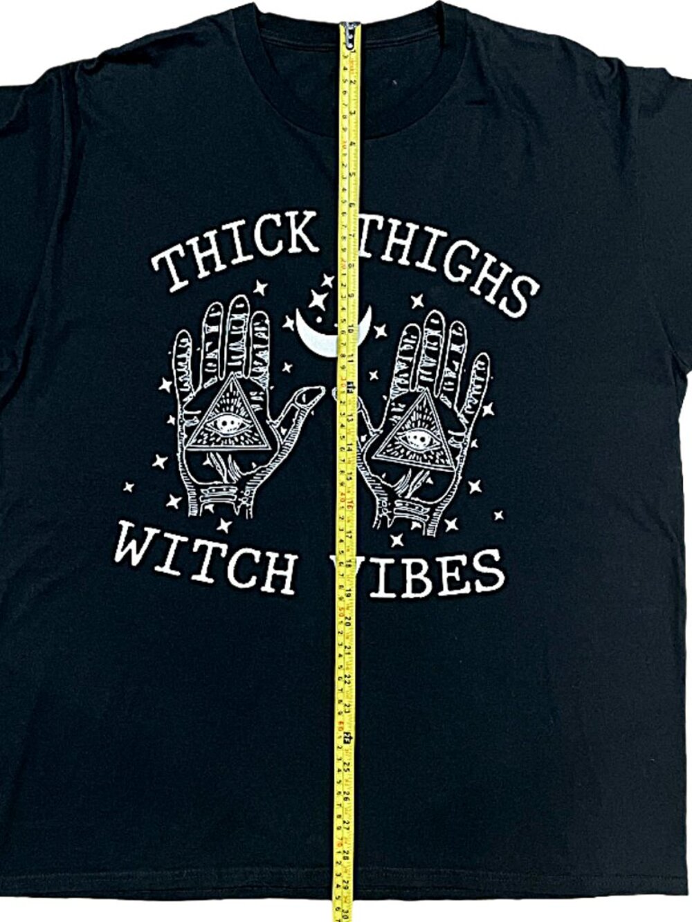 Thick Thighs Witch Vibes Graphic T-Shirt Black Oversized Tee - Picture 6 of 7